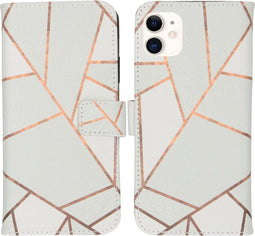 iMoshion Hoesje Geschikt voor iPhone 11 Hoesje Met Pasjeshouder - iMoshion Design Softcase Bookcase - Wit / Meerkleurig / Goud / White Graphic