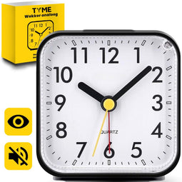 Tyme Wekker Analoog - Stil zonder Tikgeluid - Alarm met Lichtfunctie - Zwart