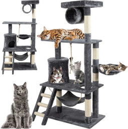 Purlov Kattenkrabpaal - Grijs 141cm - Perfect voor Spel, Rust en Krabbehoeftes van Katten