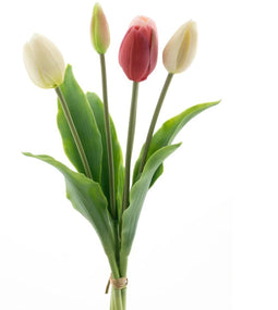 Real Touch Tulips - Real Touch Tulpen - pink -wit- - Tulpen - Kunstbloemen - Kunst Tulpen - Kunst Boeket - Tulp - 40 CM - Zijden Bloemen - Latex Bloem - Bruiloft - Voorjaar - Lente