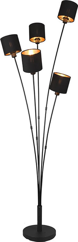 REALITY TOMMY - Vloerlamp - Zwart - excl. 5x E14 - H163cm -Kapjes zwart goud