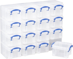 Really Useful Box - Muurkubus - met 16 opbergdozen van 0,3 liter - transparant - 37x30x12 cm