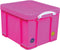 Really Useful Box opbergdoos 35 liter, neon roze met witte handvaten