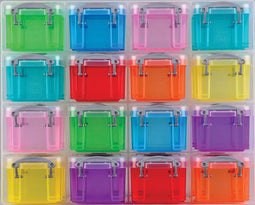 Really Useful Box transparante muurkubus met 16 gekleurde opbergdozen van 0,14 liter
