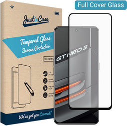 Realme GT Neo 3 screenprotector - Full Cover - Gehard glas - Zwart - Just in Case