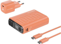 RealPower PB-10000 PowerPack PD oplaadset, powerbank met 22,5 W vermogen en 10.000 mAh capaciteit, Nano USB-C-oplader, snellaadkabel, compatibel met iPhone ProMax, iPad, Samsung Galaxy, Google Pixel