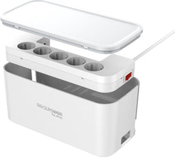 RealPower Powerbox 522 - Stekkerdoos in opbergbox - 2 x USB, 2 x USB-C, 5-Poorts stekkerdoos - wit