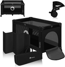 Lionelo Stefi - Campingbedje 3-in-1 - Inclusief matras 120x60 cm - Zwart/Grijs