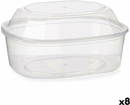 Rechthoekige lunchbox met deksel Transparant Polypropyleen 1,5 L 18 x 10,5 x 21,5 cm (8 Stuks)