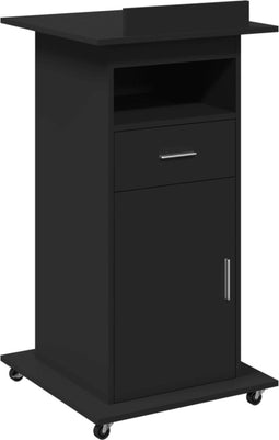 vidaXL - Lessenaar - met - wielen - en - lade - 55x55x107 - cm - bewerkt - hout - zwart