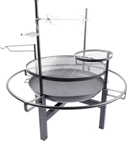 RedFire – Cowboy Fire Pit Grill – Grijs - Staal - Multifunctionele BBQ en Vuurschaal– BBQ – Barbecue - Stevig staal – Inclusief Rotisseriekit - Verchroomde barbecue grill – Terrasverwarming