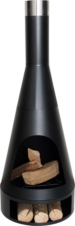 RedFire – Kingston – Houtopslag – Zwart - Staal – Vuurkorf – Fireplace– Stevig staal – Diameter 43cm – Hoogte: 120cm - Terrasverwarming – Sfeerhaard