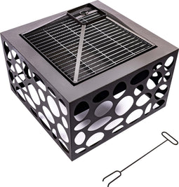 RedFire – Mikor – Zwart - Staal – Vuurschaal met grillrooster – Fireplace – Stevig staal – Diameter 55cm - Terrasverwarming – Sfeerhaard