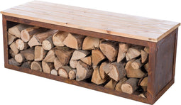 RedFire – Tyr – Handmade- Bruin - Staal – Houdopslag – Bank – Houtopslagbank - Stapelbaar- Staaldikte 3mm - Geroeste schaal - 122 x 42 x 43 cm (L x B x H)