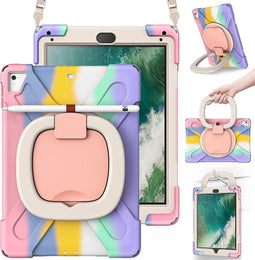 Regenboogroze Hoes Geschikt voor Ipad 9.7 inch - Draaibare Handgreep-Standaard en Schouderriem