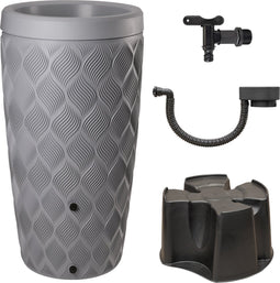 Regenton Set - Zilver 240L met Bloemenbak - Complete Set - Wavy Look - Bewatering - Regenton - Plantenbak