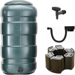 Regenton Voordeelset 250liter - Rechthoekig - Groen- Inc standaard + vulautomaat 63-100mm