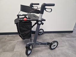 Rehasense Server CF Carbon Rollator Grijs met dichte tas en zachte banden