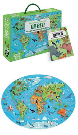 Reis, leer en onderzoek - Boek + ovale puzzel - Dieren - puzzel 200 stukjes en boek