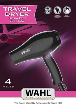 Reishaardroger - WAHL - TRAVEL HAIR DRYER - 1000 W - 2 snelheden - Zwart