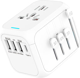 Reisstekker Universeel 170+ landen - Wereldstekker Universeel - Universele Wereldstekker - Reisadapter - USB C adapter - Wit