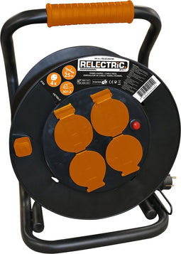 Relectric Kabelhaspel 25m – 4 stopcontacten – 3600W - Met oprolknop - Randaarde - IP44 - geschikt voor buitengebruik