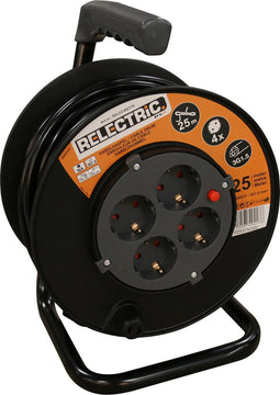 Relectric Kabelhaspel 25m - 4 stopcontacten - Met oprolknop - Randaarde - voor gebruik binnen