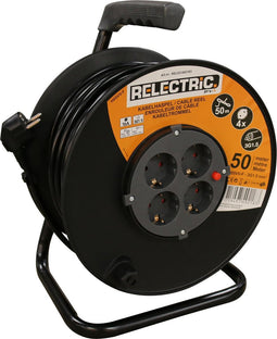 Relectric Kabelhaspel – 50m – 4 stopcontacten – Met oprolknop - Randaarde - RELEC492183