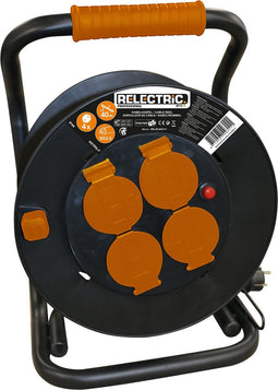 Relectric Pro Kabelhaspel – 50 meter – 4 stopcontacten – Met oprolknop - Randaarde - IP44 - RELEC492206