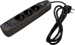 Relectric Stekkerdoos – 3-voudig – 2x USB-ingang – 1,5 meter - Randaarde - RELEC492220