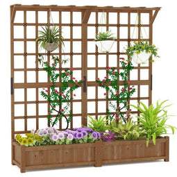 Coast Verhoogde Plantenbak - Houten Tuinbed met Klimrek en Hangdak - 180 x 48 x 183 cm - Oranje/Koffiebruin