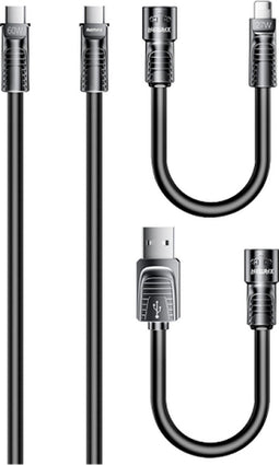 Remax RC-C168 - USB Kabel - 4in1 - USB-C/IPhone/USB-A - 60W - 1.5m - Zwart