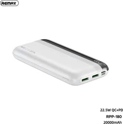 Remax RPP-180 - PowerBank - 20.000mAh - Wit - Fast Charging - Type:C+USB:2+Micro1 - 22.5W - Universele Powerbank voor IPhone,Samsung etc.