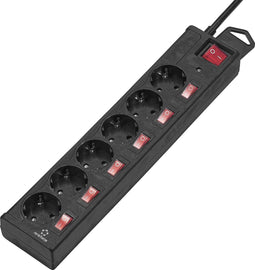 Renkforce 615B-CMB-S Overspanningsveilige stekkerdoos 6-voudig Zwart Randaarde stekker 1 stuk(s)