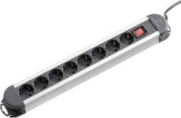 Renkforce 815A-CMB Stekkerdoos met schakelaar 8-voudig Zwart, Zilver Randaarde stekker 1 stuk(s)