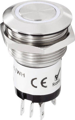 Renkforce RF-4707814 Belknop 1-voudig RVS, Wit 24 V DC/ 2 A, 24 V AC/ 1 A