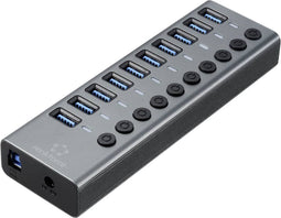 Renkforce RF-6027504 USB 3.2 Gen 2-hub 10 poorten Individueel schakelbaar, Met aluminium behuizing Zilver-zwart