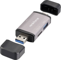 Renkforce RF-CR-480 Externe geheugenkaartlezer USB-A, USB-C Aluminium-grijs
