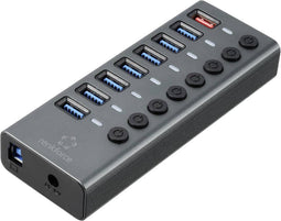 Renkforce RF-HUB-380 USB 3.2 Gen 2-hub 8 poorten Individueel schakelbaar, Met status-LED's, Met aluminium behuizing Zil