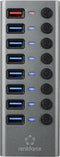 Renkforce RF-HUB-380 USB 3.2 Gen 2-hub 8 poorten Individueel schakelbaar, Met status-LED's, Met aluminium behuizing Zil