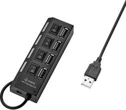 Renkforce USB 2.0-hub 4 poorten Individueel schakelbaar, Met status-LED's Zwart