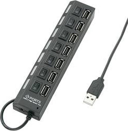 Renkforce USB 2.0-hub 7 poorten Individueel schakelbaar, Met status-LED's Zwart