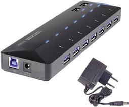 Renkforce USB 3.2 Gen 1-hub 7 + 2 poorten Met snellaadpoort, Met status-LED's Zwart