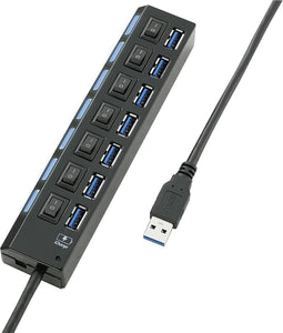 Renkforce USB 3.2 Gen 1-hub 7 poorten Individueel schakelbaar, Met status-LED's, Met iPad-laadpoort Zwart