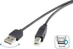 Renkforce USB-kabel USB 2.0 USB-A stekker, USB-B stekker 1.80 m Zwart Stekker past op beide manieren, Vergulde steekcon