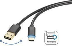 Renkforce USB-kabel USB 2.0 USB-A stekker, USB-C stekker 1.50 m Zwart Stekker past op beide manieren RF-4758090
