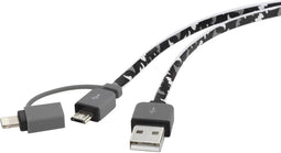 Renkforce USB-kabel USB 2.0 USB-A stekker, USB-micro-B stekker, Apple Lightning stekker 0.20 m Camouflage Platte uitvoe