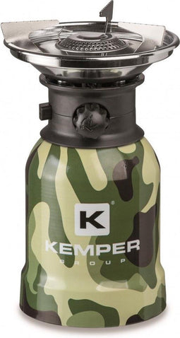 Kemper RVS camping gaspit - 1 pits - piëzo ontsteking - camouflage