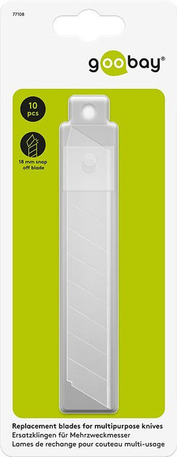 Replacement blades for multi-purpose knives and cutters, pack of 10 18mm
