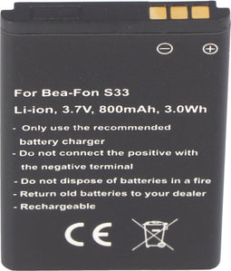 Replica batterij precies geschikt voor Bea-Fon S33 batterij 3,7 volt 800 mAh Li-ion batterij
